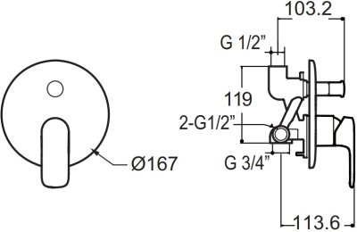 A-1M21-400B (FFAS1M21-609500BT0) ก๊อกผสมอ่างอาบน้ำแบบฝังกำแพง รุ่น LOVEN