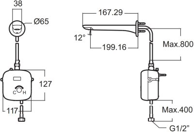 A-3047-ST-DC (1361149990) ก๊อกน้ำเย็นอ่างล้างหน้าอัตโนมัติแบบติดผนัง (แบบใช้แบตเตอรี่) รุ่น ACCUSTREAM