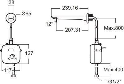 A-3048-ST-AC (1361219990) ก๊อกน้ำเย็นอ่างล้างหน้าอัตโนมัติแบบติดผนัง (แบบใช้ไฟฟ้า) รุ่น ACCUSTREAM EXTENDED