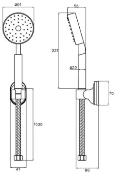 WHS-4100B ฝักบัวอาบน้ำ 4 นิ้ว พร้อมสายสแตนเลสยาว 1.50 ม. และขายึดปรับระดับได้