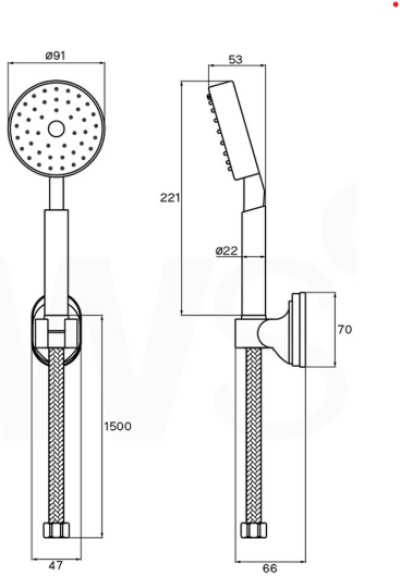 WHS-4100 ฝักบัวอาบน้ำ 4 นิ้ว พร้อมสายสแตนเลสยาว 1.50 ม. และขายึดปรับระดับได้