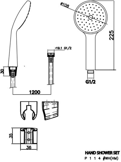 P114#WH(HM) ชุดฝักบัวอาบน้ำ 1 ระบบ สีขาว