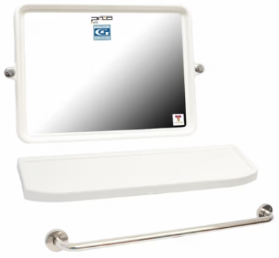 MS 023 ชุดกระจก 3 ชิ้น แบบเหลี่ยม (กระจก+หิ้ง+ราวแขวนผ้า)