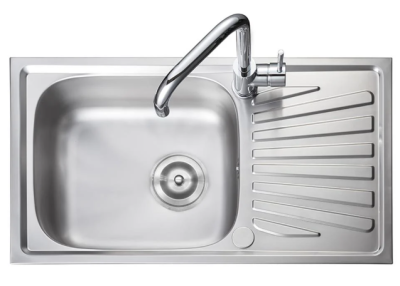 DSX75 อ่างล้างจาน ชนิด 1 หลุม 1 ที่พักสเตนเลส สตีล  AISI 201  สะดือขนาด 3.5 นิ้ว แถมฟรีก๊อกน้ำเย็น