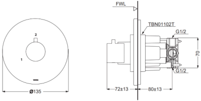 TBV01103T#BN ชุดเปลี่ยนทิศทางน้ำ (เข้า 1 ออก 2) ไม่รวมวาล์วเปิด-ปิดน้ำ *4