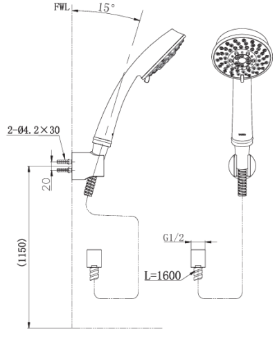 TBW03002T ฝักบัวพร้อมสาย 5 ฟังก์ชัน
