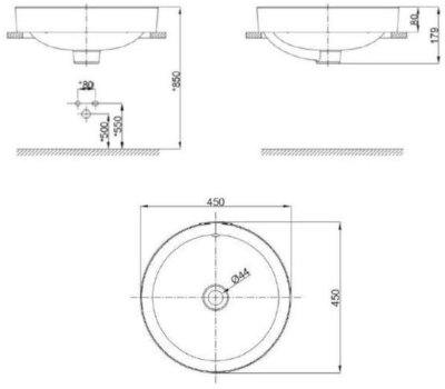WP-6352-WT (1016352080) อ่างล้างหน้า แบบฝังบนเคาน์เตอร์ รุ่น LOVEN