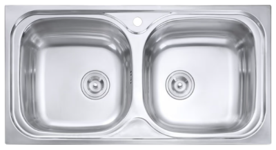 MSX932 อ่างล้างจาน ชนิด 2 หลุม สเตนเลส สตีล  AISI 201  สะดือขนาด 3.5 นิ้ว แถมฟรีก๊อกน้ำเย็น