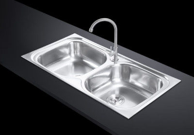 MSX932 อ่างล้างจาน ชนิด 2 หลุม สเตนเลส สตีล  AISI 201  สะดือขนาด 3.5 นิ้ว แถมฟรีก๊อกน้ำเย็น