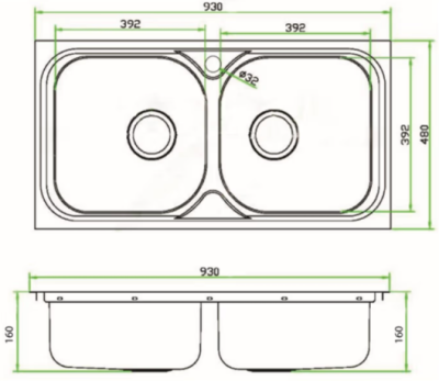 MSX932 อ่างล้างจาน ชนิด 2 หลุม สเตนเลส สตีล  AISI 201  สะดือขนาด 3.5 นิ้ว แถมฟรีก๊อกน้ำเย็น