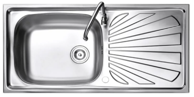 DSX100 อ่างล้างจาน ชนิด 1 หลุม 1 ที่พักสเตนเลส สตีล  AISI 201  สะดือขนาด 3.5 นิ้ว แถมฟรีก๊อกน้ำเย็น