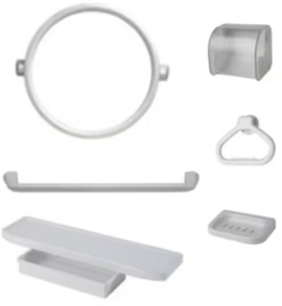 MS 012 ชุดกระจก 6 ชิ้น ทรงกลม (กระจก+หิ้ง+ราวแขวนผ้า+ห่วงแขวนผ้า+ที่วางสบู่+ที่ใส่กระดาษ)