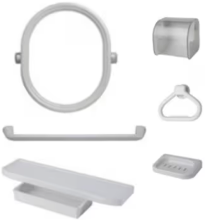 MS 014 ชุดกระจก 6 ชิ้น ทรงรี (กระจก+หิ้ง+ราวแขวนผ้า+ห่วงแขวนผ้า+ที่วางสบู่+ที่ใส่กระดาษ)