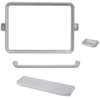 MS 04 ชุดกระจก 4 ชิ้น สี่เหลี่ยม (กระจก+หิ้ง+ราวแขวนผ้า+ที่วางสบู่)