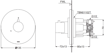 TBV01103T#BBR ชุดเปลี่ยนทิศทางน้ำ (เข้า 1 ออก 2) ไม่รวมวาล์วเปิด-ปิดน้ำ *4