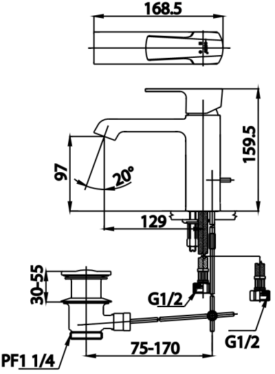 CT2200A#RG ก๊อกผสมอ่างล้างหน้าแบบก้านโยกพร้อมสะดือแบบป๊อบอัพและสายน้ำดี รุ่น CUBIC