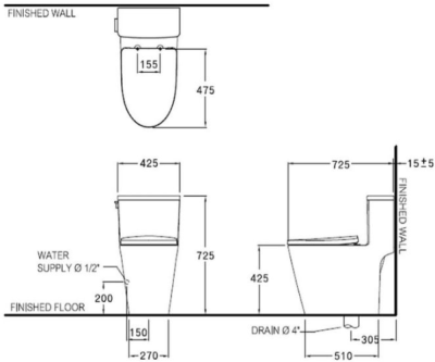 C103017 สุขภัณฑ์ แบบชิ้นเดียว 3/4.8 ลิตร รุ่น COVE 45