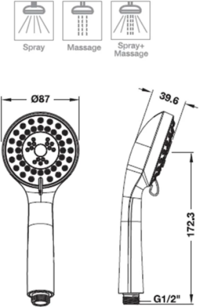 495.60.624 ฝักบัวอาบน้ำแบบสายอ่อน 3 ระบบ สีโครเมี่ยม