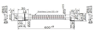 KA-06-940-63 สายฝักบัวสแตนเลส 304  ยาว 60 ซม. หมุน 360 องศา