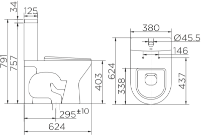 ECT-04-221D-11 สุขภัณฑ์ แบบสองชิ้น 3/4.5 ลิตร