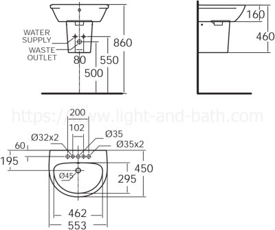 TF-0953/F712N-WT-0 อ่างล้างหน้า แบบขาตั้งลอย รุ่น NEO MODERN