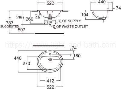 TF-476S-WT อ่างล้างหน้า แบบฝังบนเคาน์เตอร์ รุ่น AQUALYN 