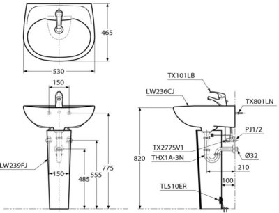LPT236CV อ่างล้างหน้า แบบขาตั้ง