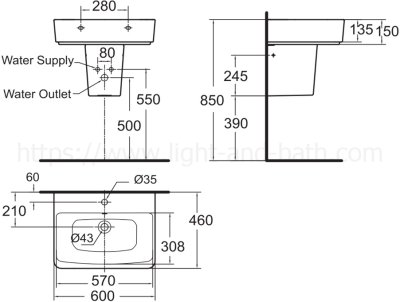 TF-0507W/0707-WT-0 อ่างล้างหน้า แบบขาตั้งลอย รุ่น ACACIA EVOLUTION