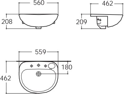 TF-0520-WT อ่างล้างหน้า แบบฝังครึ่งเคาน์เตอร์ รุ่น STUDIO