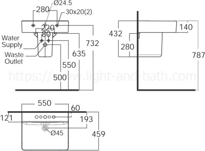 TF-0550/0740-WT-0 อ่างล้างหน้า แบบขาตั้งลอย รุ่น CONCEPT CUBE