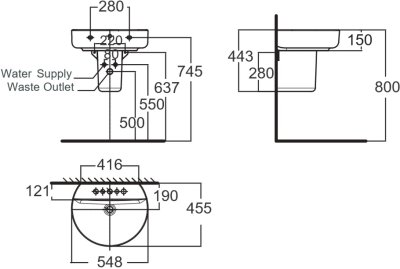 TF-0552/0740-WT-0 อ่างล้างหน้า แบบขาตั้งลอย รุ่น CONCEPT SPHERE