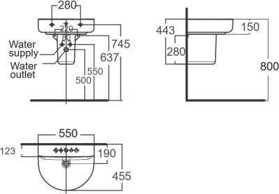 TF-0553/0740-WT-0 อ่างล้างหน้า แบบขาตั้งลอย รุ่น CONCEPT D-SHAPE