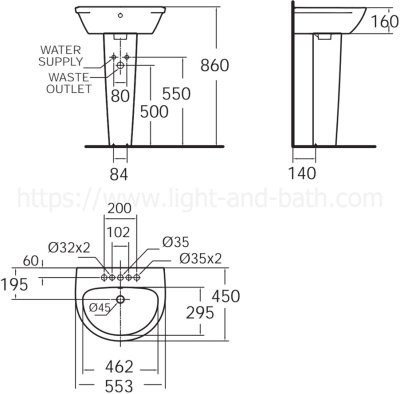 TF-0953/F711N-WT-0 อ่างล้างหน้า แบบขาตั้ง รุ่น NEO MODERN