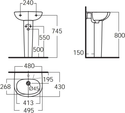  TF-0947/0742-WT-0 อ่างล้างหน้า แบบขาตั้ง รุ่น NEW CODIE-R