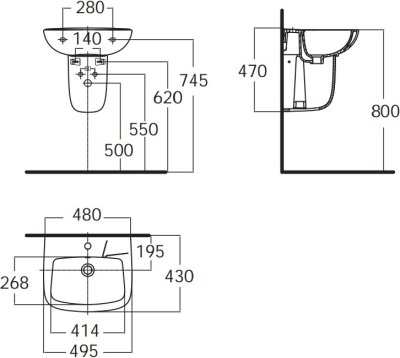 TF-0948/0741-WT-0 อ่างล้างหน้า แบบขาตั้งลอย รุ่น NEW CODIE-S