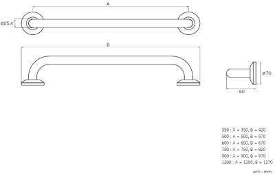 GB-8327-35 ราวมือจับ แป้นกลม รุ่นงานหนัก 0.25 มม.(1") ขนาด 350 มม. 
