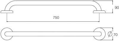 GB-6327-75 ราวกันลื่นแบบตรง ความยาว 75 ซม. ⌀ 25.4 มม. ผิวเงา
