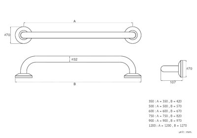 GB-6327-90 ราวกันลื่นแบบตรง ความยาว 90 ซม. ⌀ 25.4 มม. ผิวเงา