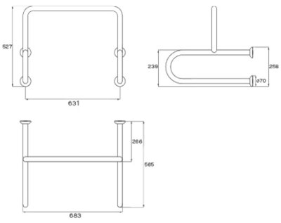 HR-6700-U ราวกันลื่น ข้างโถปัสสาวะชาย ความยาว 60x55 ซม. ขนาดเส้นผ่านศูนย์กลาง (OD) 32 มม. ผิวแฮร์ไลน์