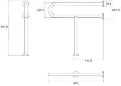 HR-6600-3L ราวกันลื่น ข้างอ่างล้างหน้า ความยาว 80x80 ซม. ขนาดเส้นผ่านศูนย์กลาง (OD) 38 มม. ผิวแฮร์ไลน์