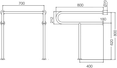 HR-1600-2S ราวทรงตัว ข้างอ่างล้างหน้า ขนาด 80 X 70 ซม.