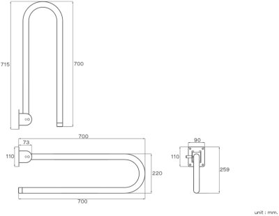 HR-6114-2-UD ราวกันลื่น แบบโยกขึ้น-ลง ความยาว 22x70 ซม. ขนาดเส้นผ่านศูนย์กลาง (OD) 32 มม. ผิวแฮร์ไลน์