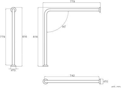 HR-1105-2 ราวกันลื่น ข้างอ่างล้างหน้า(ยึดพื้น) ความยาว 76 x 80 ซม. ขนาดเส้นผ่านศูนย์กลาง (OD) 32 มม. ผิวเงา