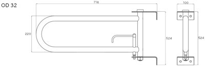 HR-1112-2LR ราวกันลื่น แบบสวิงซ้าย-ขวา ความยาว 22x76 ซม. ขนาดเส้นผ่านศูนย์กลาง (OD) 32 มม. ผิวเงา
