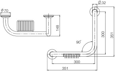 HR-6329S-2BLR ราวทรงตัว 90 ํ พร้อมตะแกรงวางสบู่