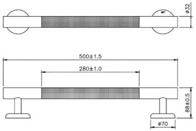 GB-5327-2-50 ราวกันลื่นแบบตรง ความยาว 50 ซม. ⌀ 32 มม. รุ่น ไม้สัก (TEAK-304)
