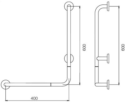 GB-3327-2-BLR ราวกันลื่น แบบตัว L (90 องศา) ความยาว 40×60 ซม. ขนาดเส้นผ่านศูนย์กลาง (OD) 32 มม. ผิวเงา