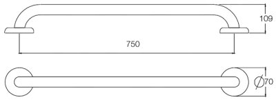 GB-3327-3-75 ราวกันลื่น ความยาว 75 ซม. ⌀ 38 มม. ผิวเงา