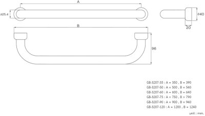 GB-3207-120 ราวกันลื่น ความยาว 120 ซม. ⌀ 25.4 มม. ผิวเงา