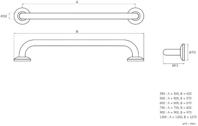 GB-4327-2-90 ราวมือจับกันลื่น แบบพิมพ์ลายกันลื่นพิเศษ ขนาด 90 ซม.